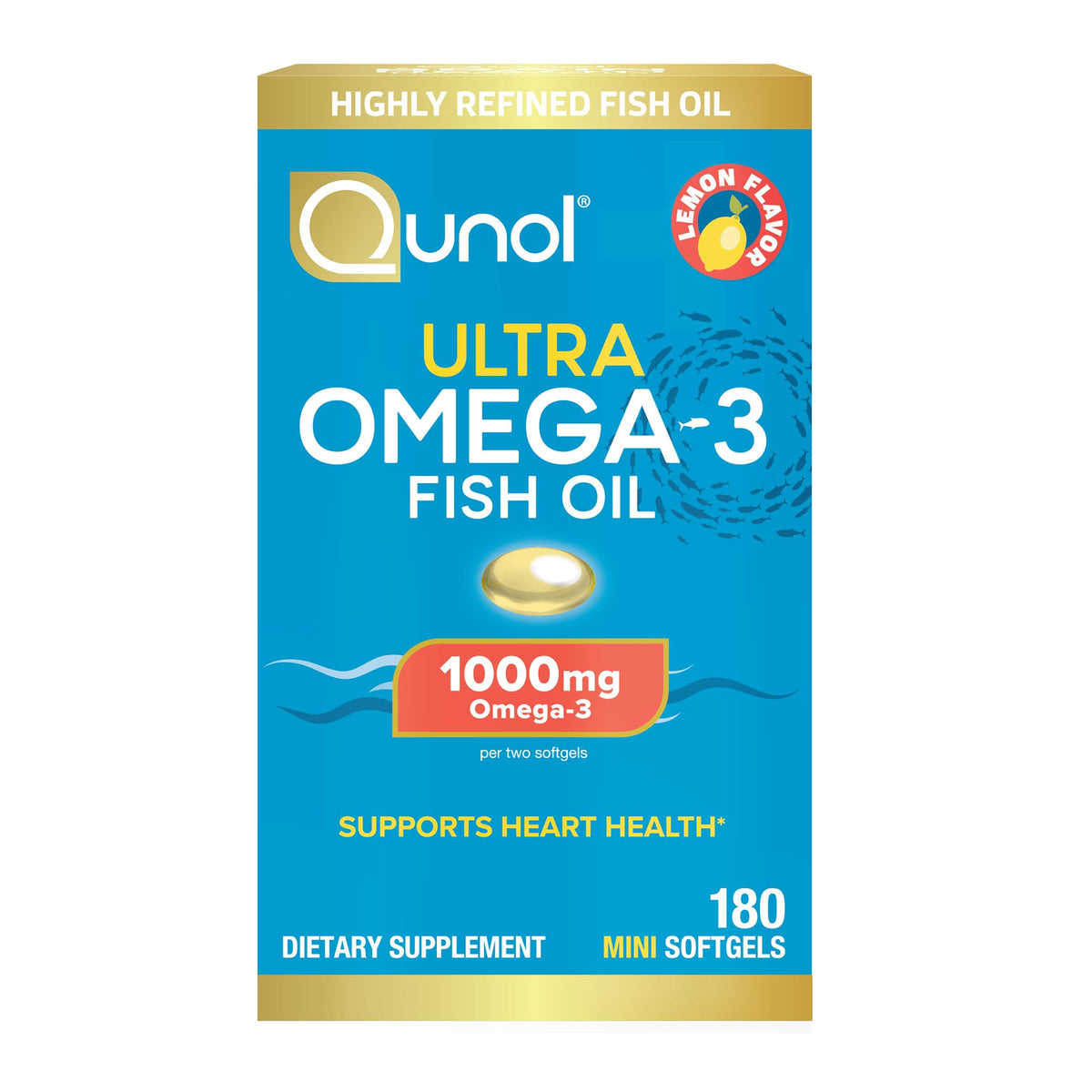 Qunol Fish Oil Omega 3 Mini Softgels, 1000mg Omega 3 EPA + DHA, Ultra Pure Supplements, Heart Health Support, Lemon Flavor, Easy to Swallow Minis, 3 Month Supply, 180 Count - FENGGESTORE20