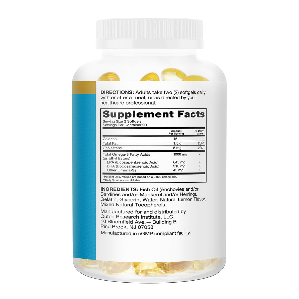 Qunol Fish Oil Omega 3 Mini Softgels, 1000mg Omega 3 EPA + DHA, Ultra Pure Supplements, Heart Health Support, Lemon Flavor, Easy to Swallow Minis, 3 Month Supply, 180 Count - FENGGESTORE20