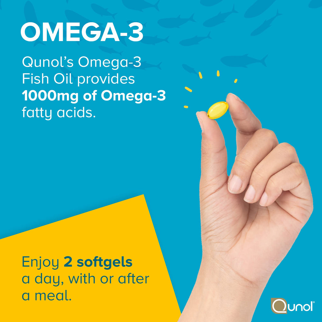 Qunol Fish Oil Omega 3 Mini Softgels, 1000mg Omega 3 EPA + DHA, Ultra Pure Supplements, Heart Health Support, Lemon Flavor, Easy to Swallow Minis, 3 Month Supply, 180 Count - FENGGESTORE20