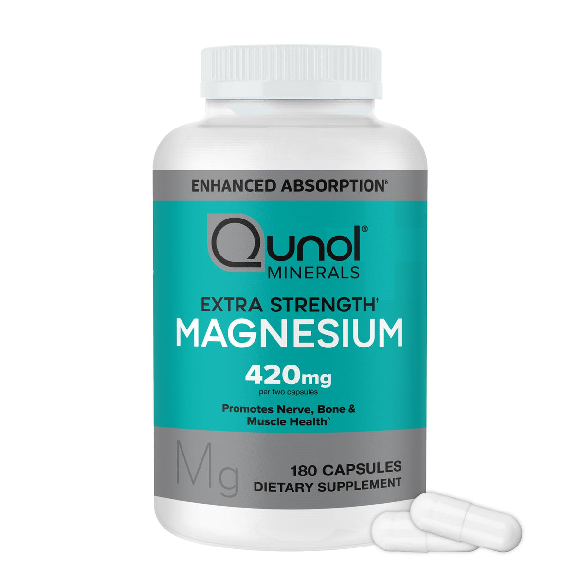 Qunol Magnesium Capsules 420mg, 100% DV, High Absorption Magnesium Supplement, Extra Strength, Bone and Muscle Health Supplement, 180 Count - FENGGESTORE20