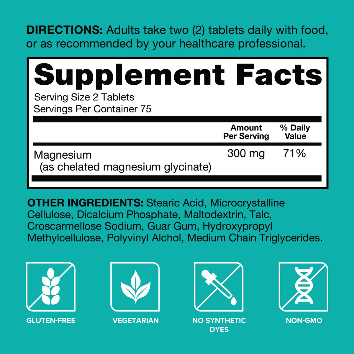 Qunol Magnesium Glycinate 300mg, 100% Glycinate Chelated Magnesium Supplement, 150ct Tablets - FENGGESTORE20