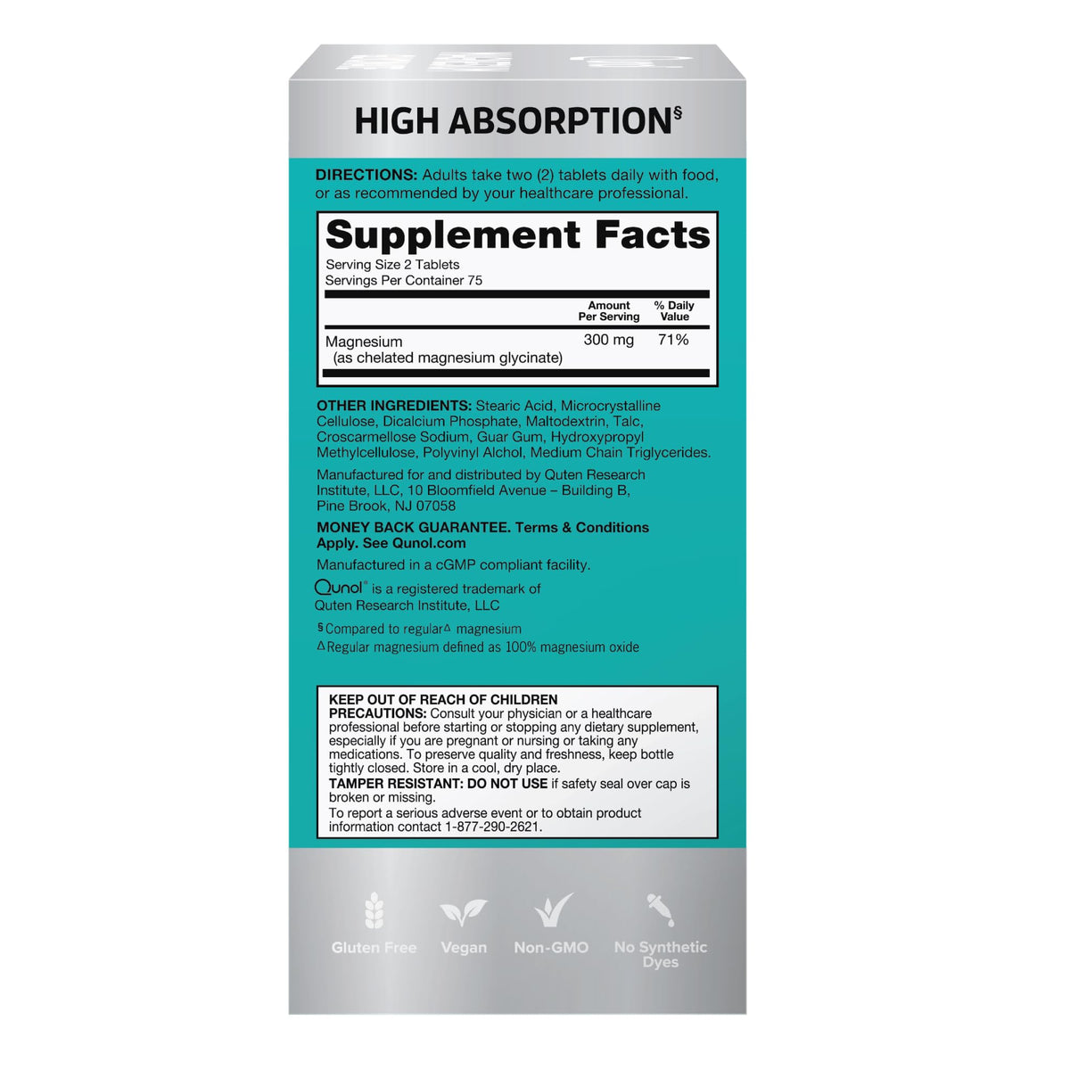 Qunol Magnesium Glycinate 300mg, 100% Glycinate Chelated Magnesium Supplement, 150ct Tablets - FENGGESTORE20