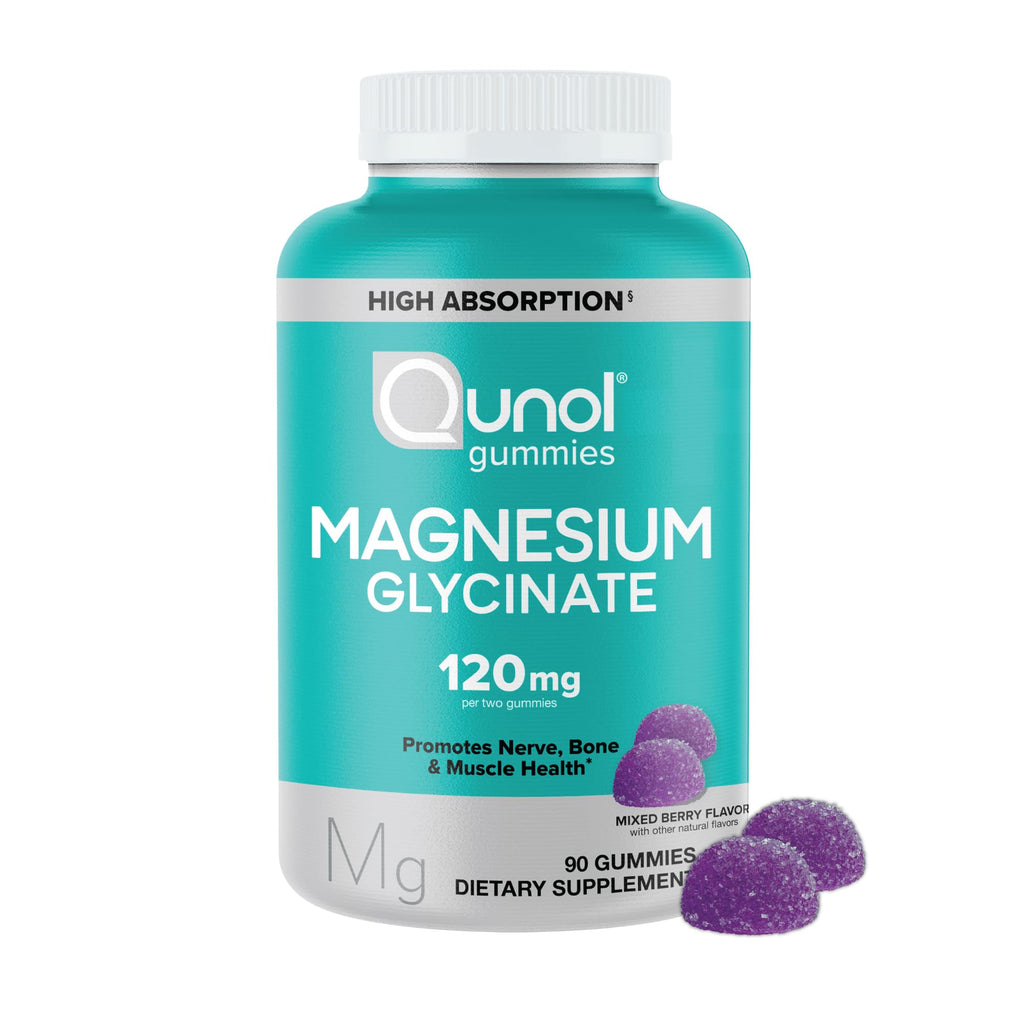 Qunol Magnesium Glycinate Gummies, 120mg of Magnesium Glycinate, High Absorption, Mixed Berry, 90 Count (Pack of 1) - FENGGESTORE20