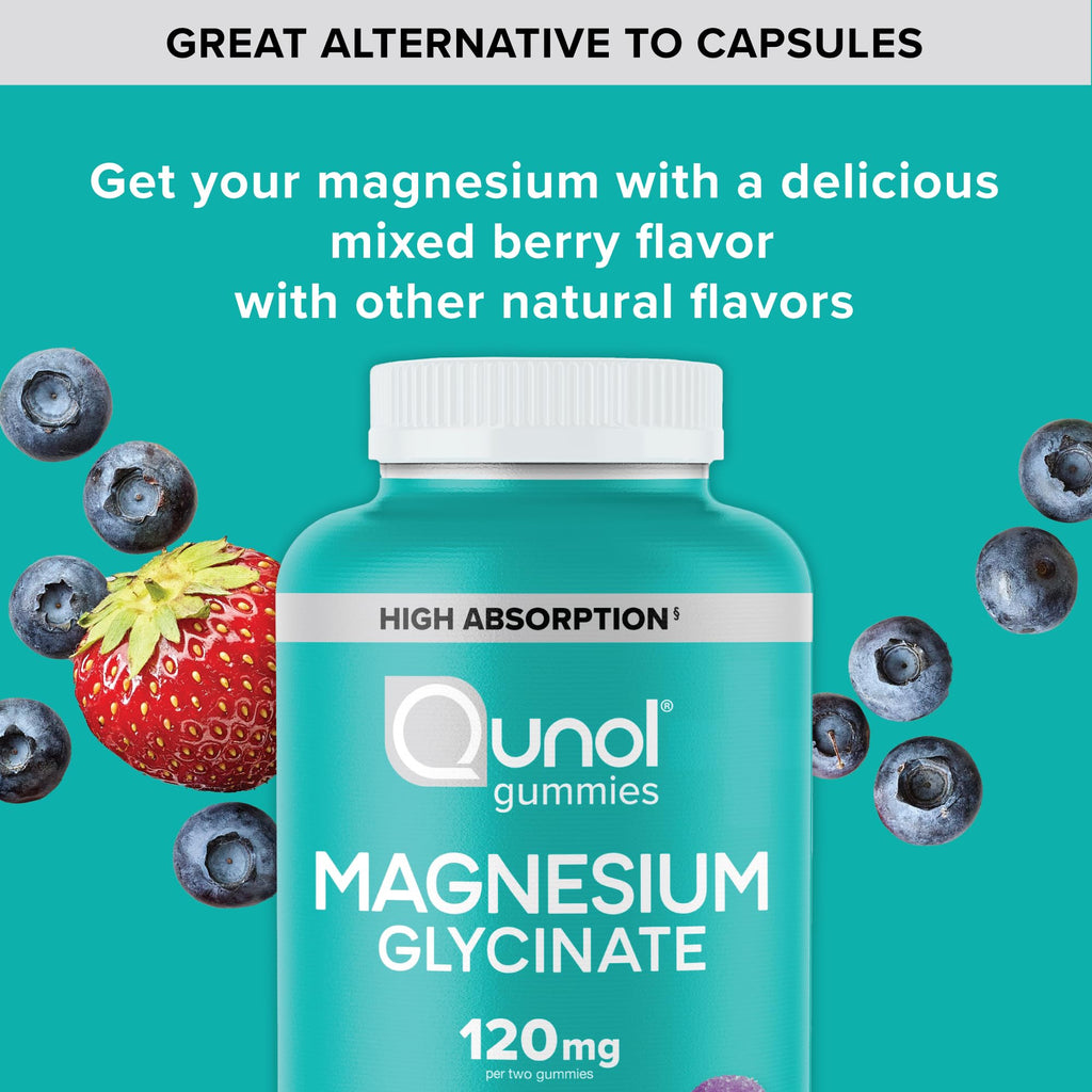 Qunol Magnesium Glycinate Gummies, 120mg of Magnesium Glycinate, High Absorption, Mixed Berry, 90 Count (Pack of 1) - FENGGESTORE20