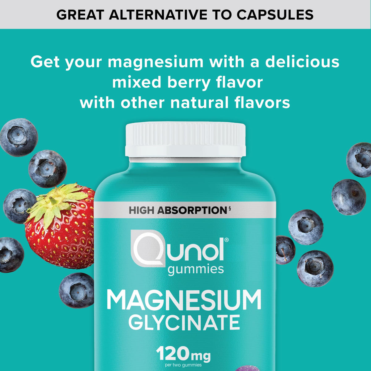 Qunol Magnesium Glycinate Gummies, 120mg of Magnesium Glycinate, High Absorption, Mixed Berry, 90 Count (Pack of 1) - FENGGESTORE20