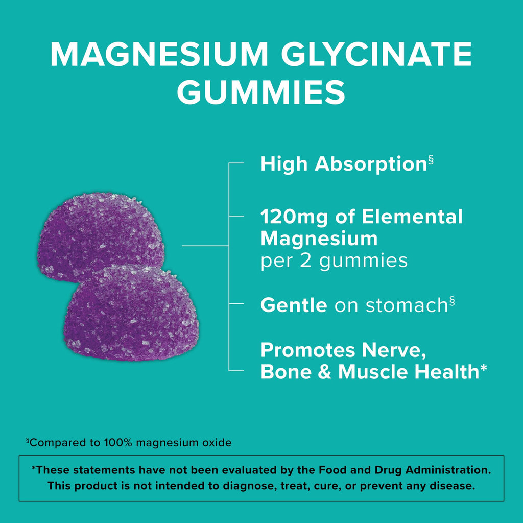 Qunol Magnesium Glycinate Gummies, 120mg of Magnesium Glycinate, High Absorption, Mixed Berry, 90 Count (Pack of 1) - FENGGESTORE20