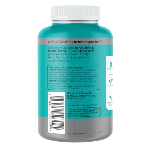 Qunol Magnesium Gummies for Adults, 200mg Elemental Magnesium (from 1,750mg Magnesium Citrate), High Absorption Magnesium Supplement, Supports Nerve, - FENGGESTORE20