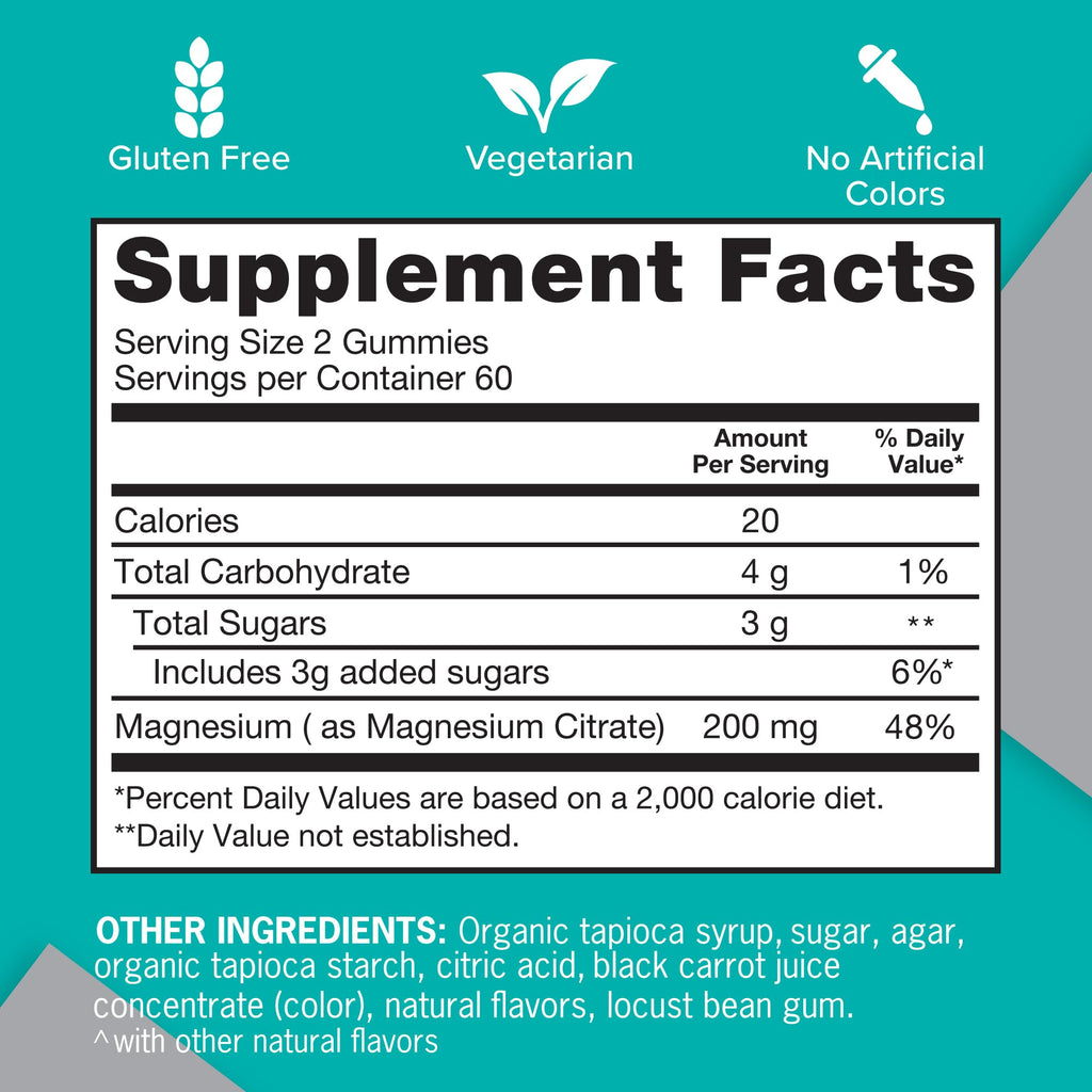 Qunol Magnesium Gummies for Adults, 200mg Elemental Magnesium (from 1,750mg Magnesium Citrate), High Absorption Magnesium Supplement, Supports Nerve, - FENGGESTORE20