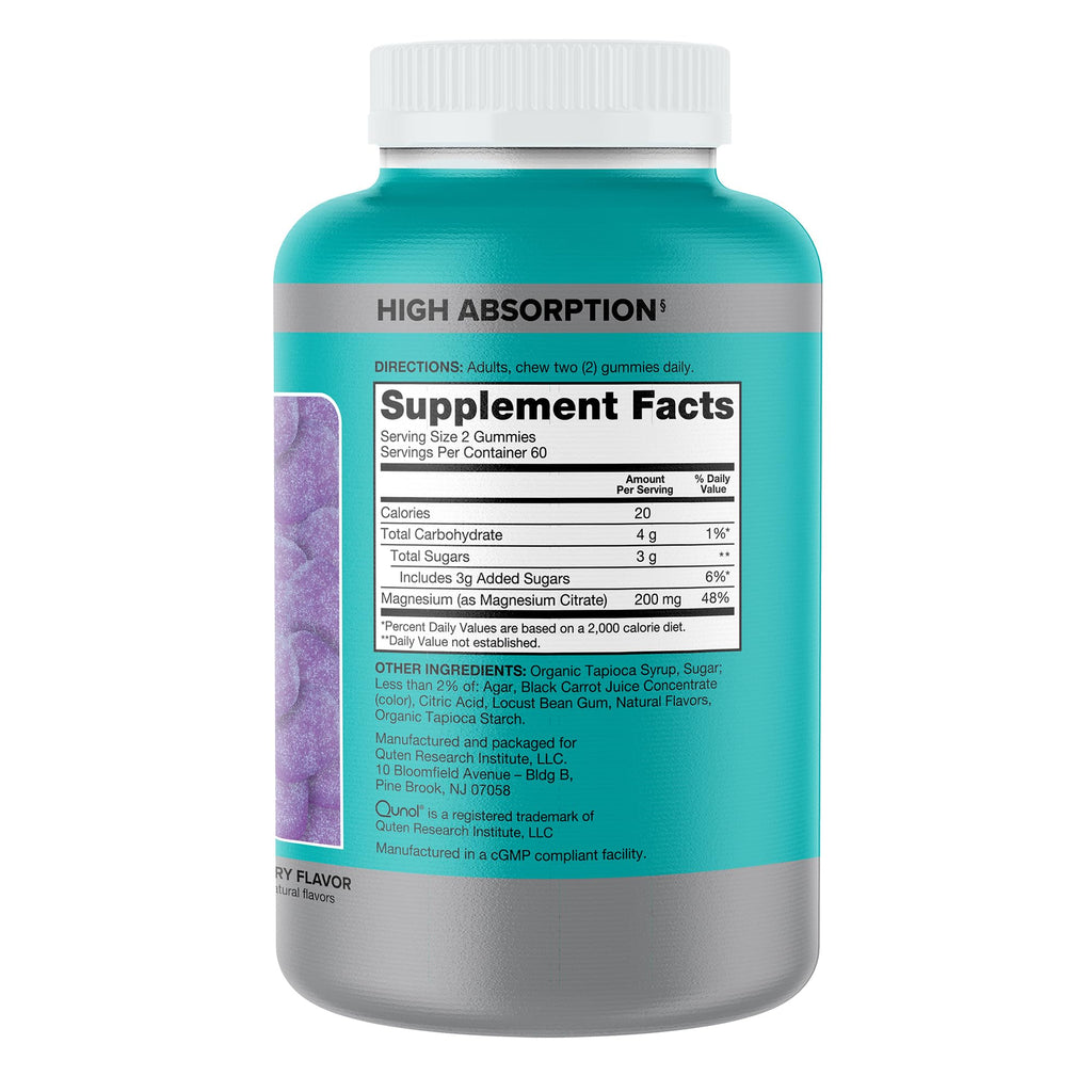 Qunol Magnesium Gummies for Adults, 200mg Elemental Magnesium (from 1,750mg Magnesium Citrate), High Absorption Magnesium Supplement, Supports Nerve, - FENGGESTORE20