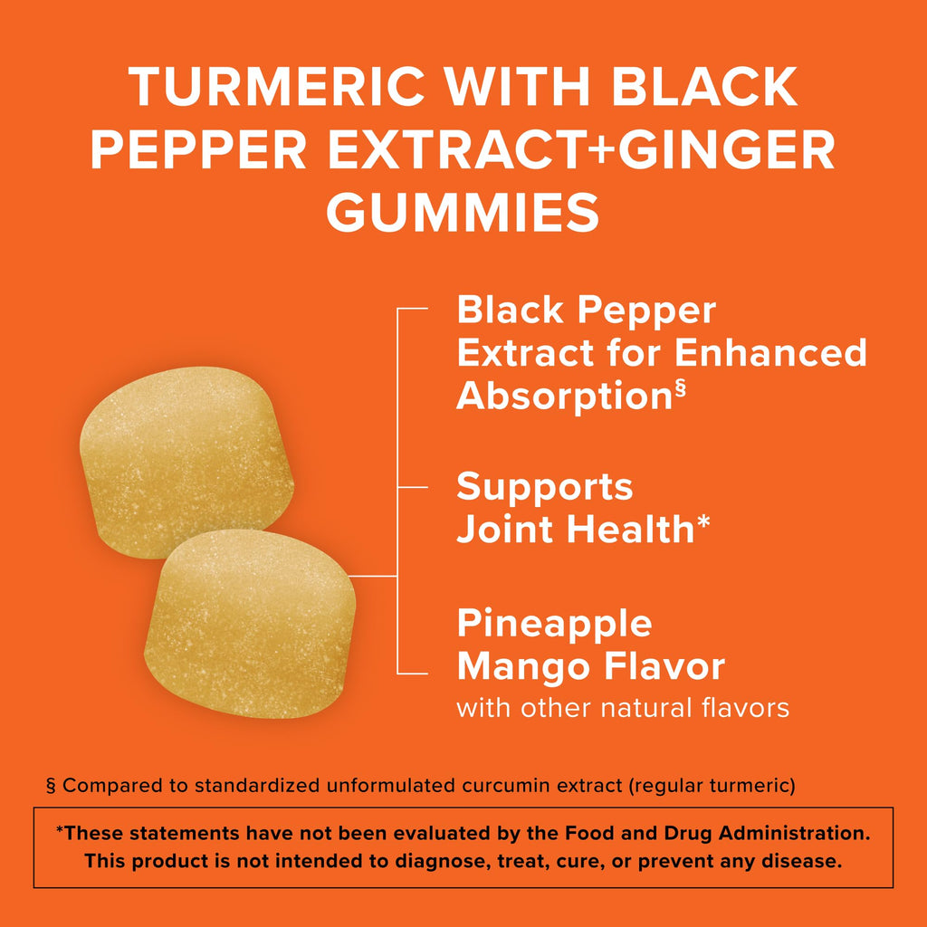 Qunol Turmeric and Ginger with Black Pepper Gummies, Turmeric Curcumin Supplement, Joint Health Support Gummy, 90ct Gummies - FENGGESTORE20