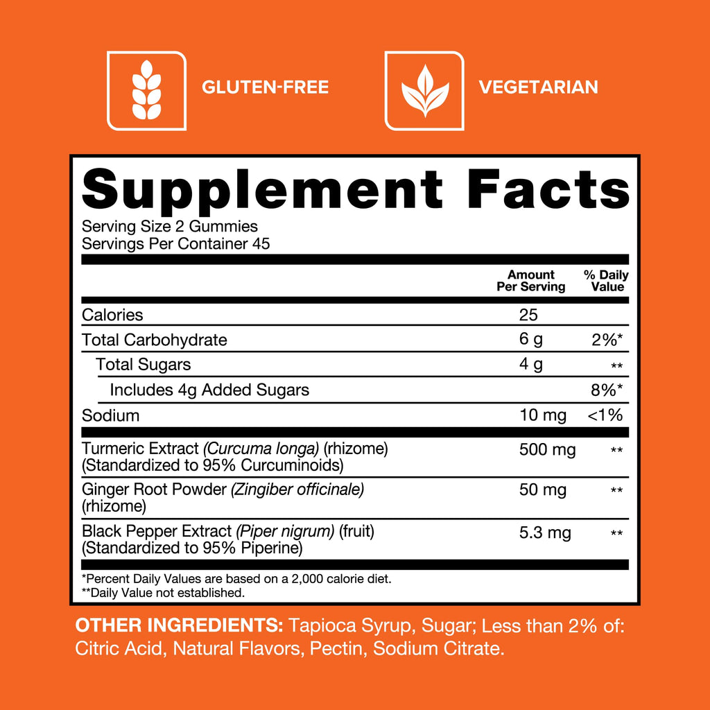 Qunol Turmeric and Ginger with Black Pepper Gummies, Turmeric Curcumin Supplement, Joint Health Support Gummy, 90ct Gummies - FENGGESTORE20