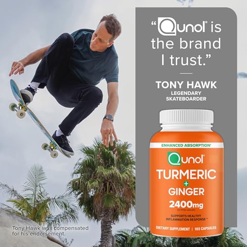 Qunol Turmeric Curcumin with Black Pepper & Ginger, 2400mg Turmeric Extract with 95% Curcuminoids, Extra Strength Supplement - FENGGESTORE20