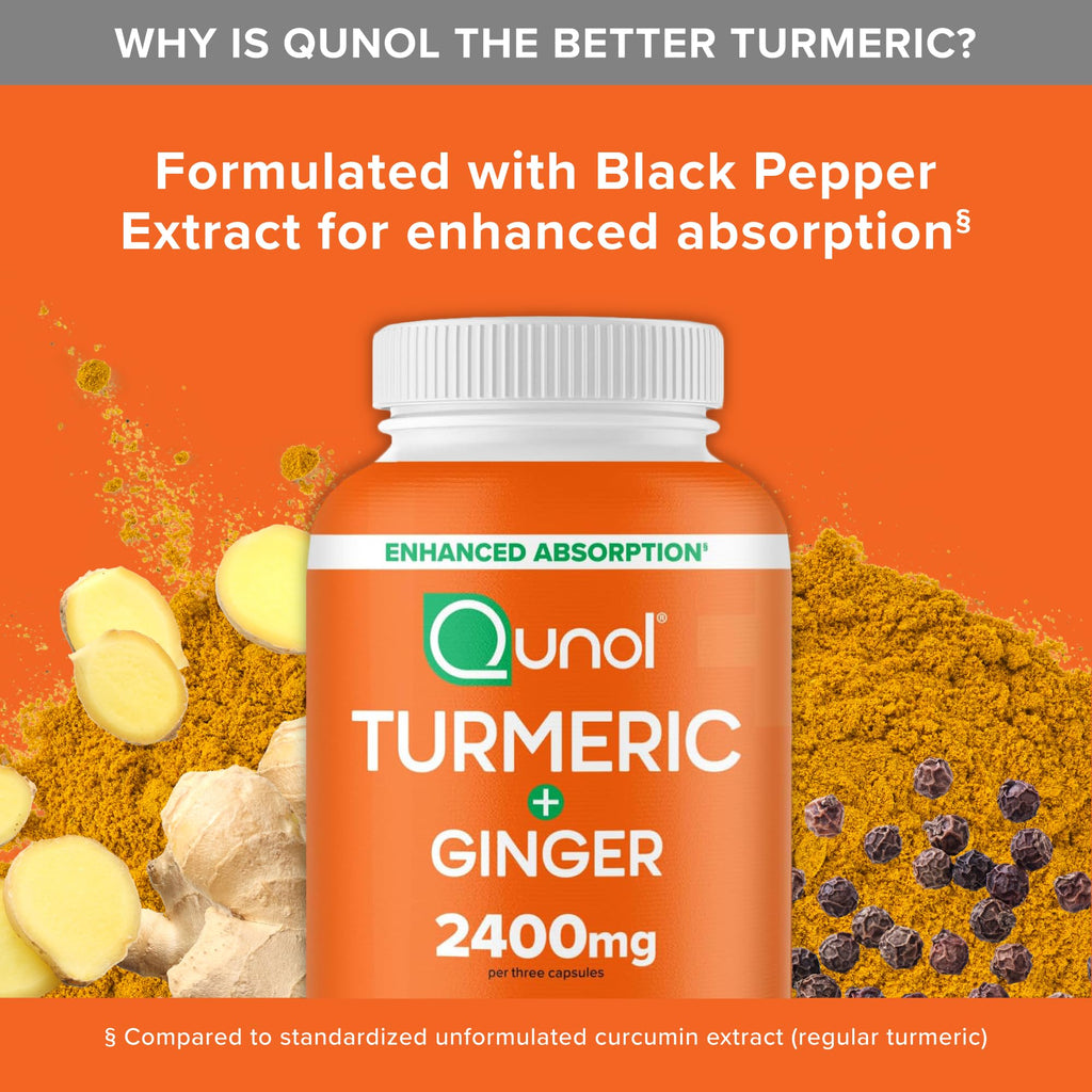 Qunol Turmeric Curcumin with Black Pepper & Ginger, 2400mg Turmeric Extract with 95% Curcuminoids, Extra Strength Supplement - FENGGESTORE20