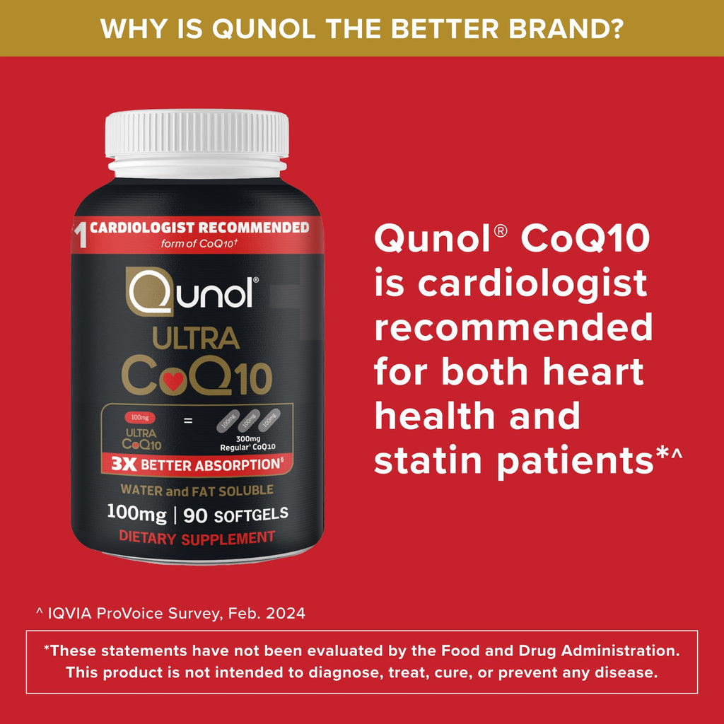 Qunol Ultra CoQ10 100mg Softgels- 3x Better Absorption, Antioxidant for Heart Health & Energy Production, Coenzyme Q10 Vitamins - FENGGESTORE20