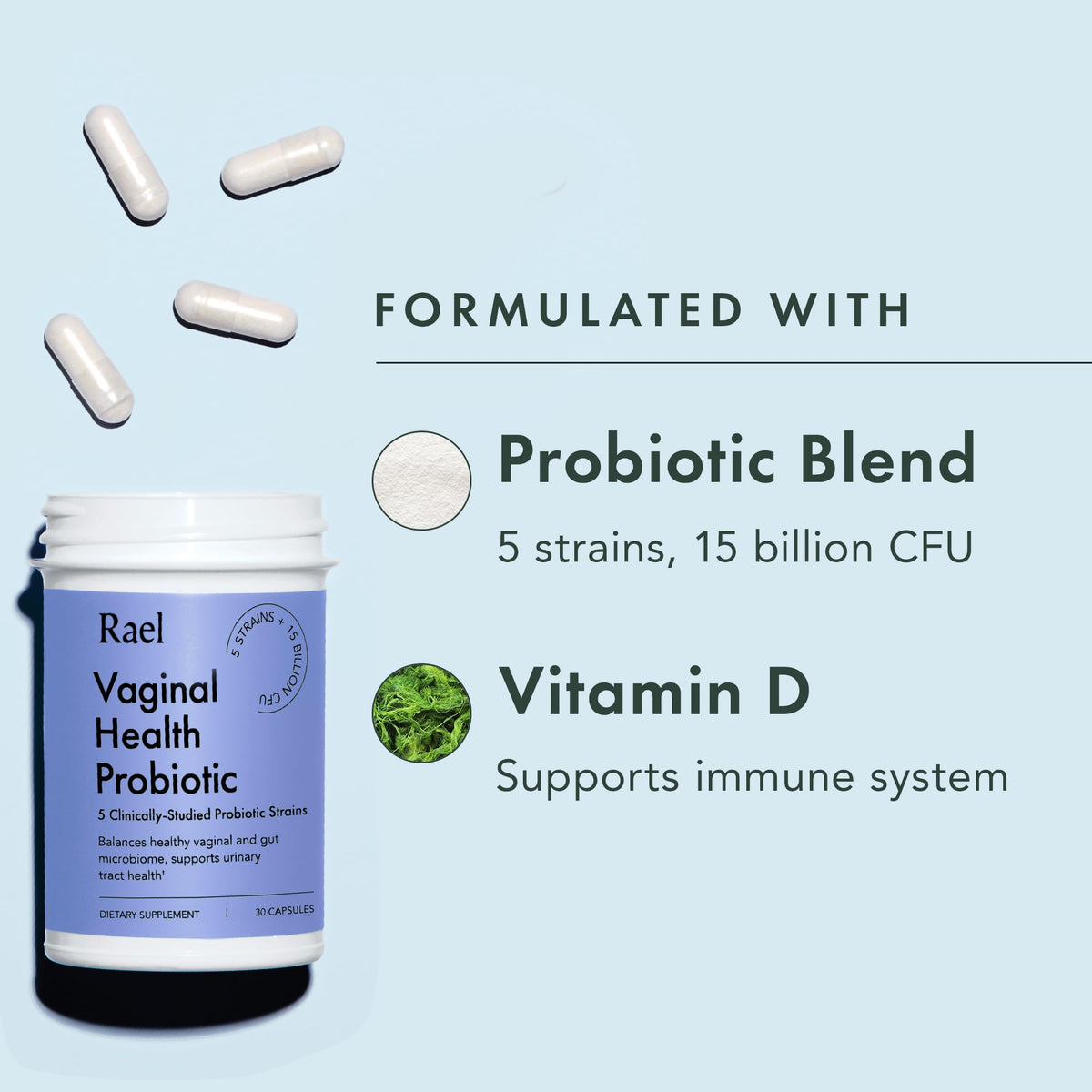 Rael Probiotics for Women - pH Balance Supplement with Prebiotics, Vaginal Immune Health (30 Servings) - FENGGESTORE20