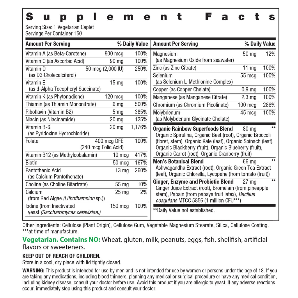 Rainbow Light Mens Multivitamin One + | 150 Caplets | Supports Cellular Energy & Immune Health | with Vitamins C, D, and Zinc | Real Food Nutrients - FENGGESTORE20