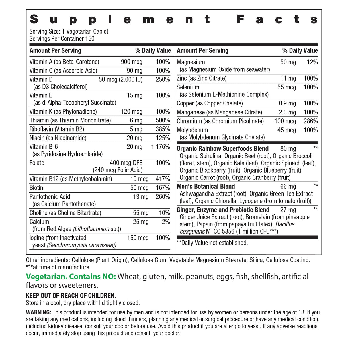 Rainbow Light Mens Multivitamin One + | 150 Caplets | Supports Cellular Energy & Immune Health | with Vitamins C, D, and Zinc | Real Food Nutrients - FENGGESTORE20
