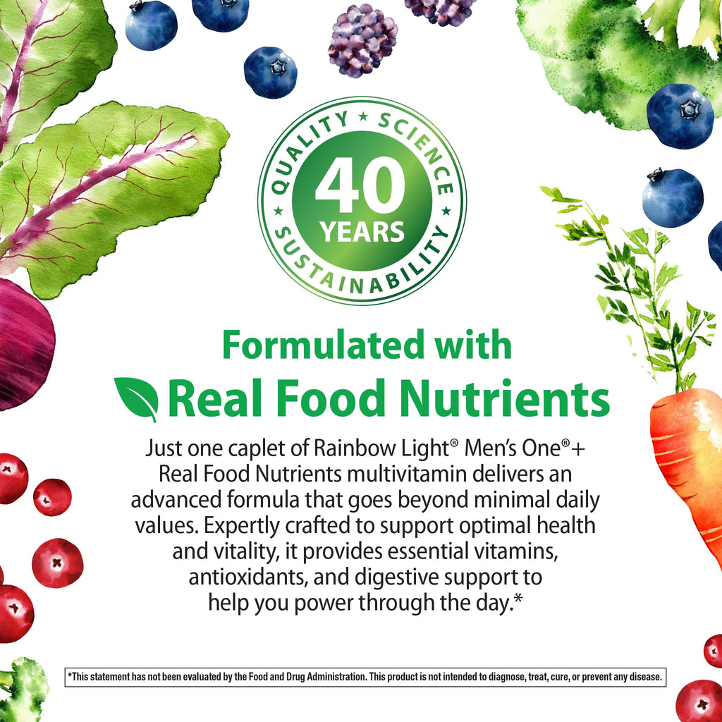 Rainbow Light Mens Multivitamin One + | 150 Caplets | Supports Cellular Energy & Immune Health | with Vitamins C, D, and Zinc | Real Food Nutrients - FENGGESTORE20