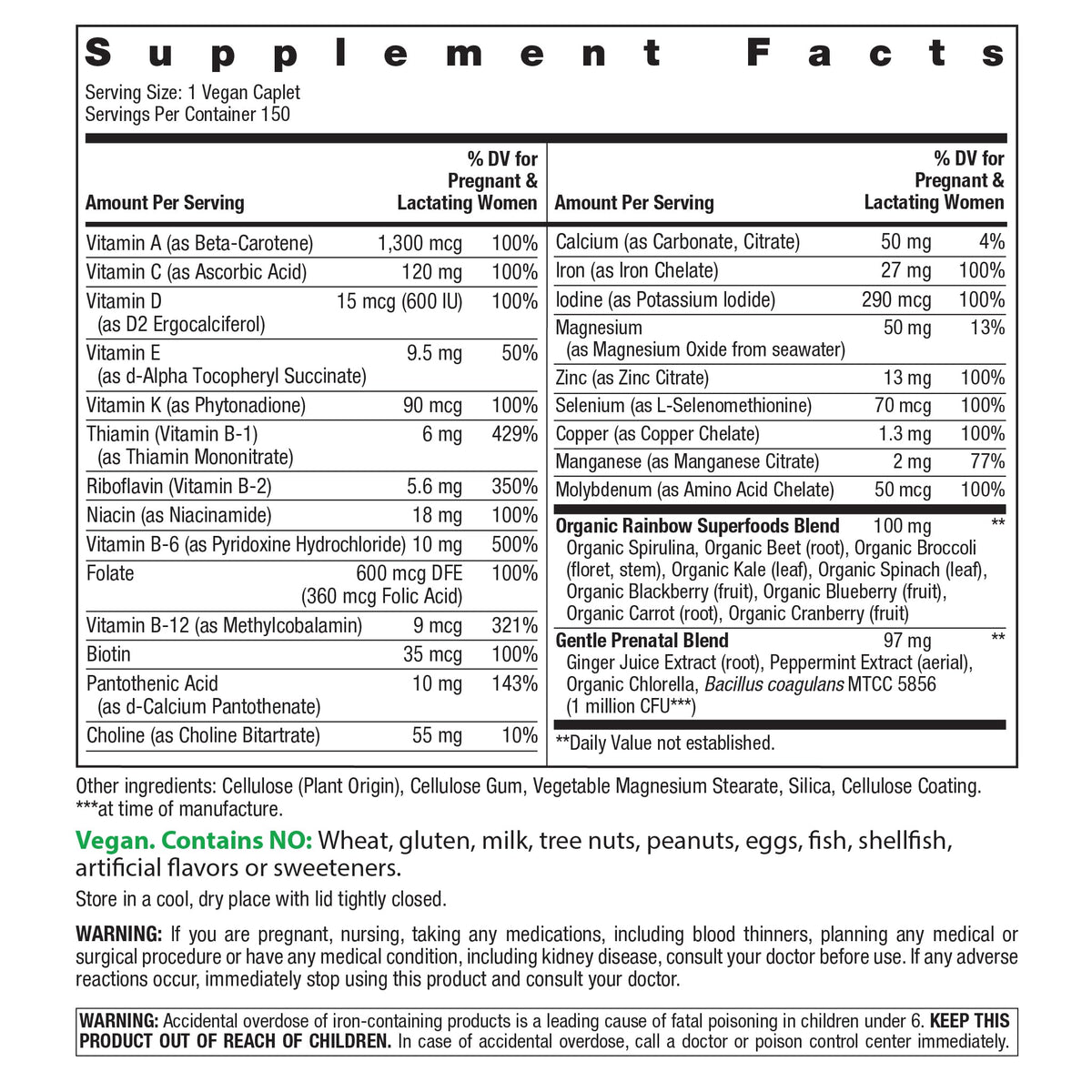 Rainbow Light Prenatal One Multivitamin Support from Conception to Postnatal, High Potency, Clinically Proven Absorption of Vitamin D, B2, Folate, Calcium - FENGGESTORE20