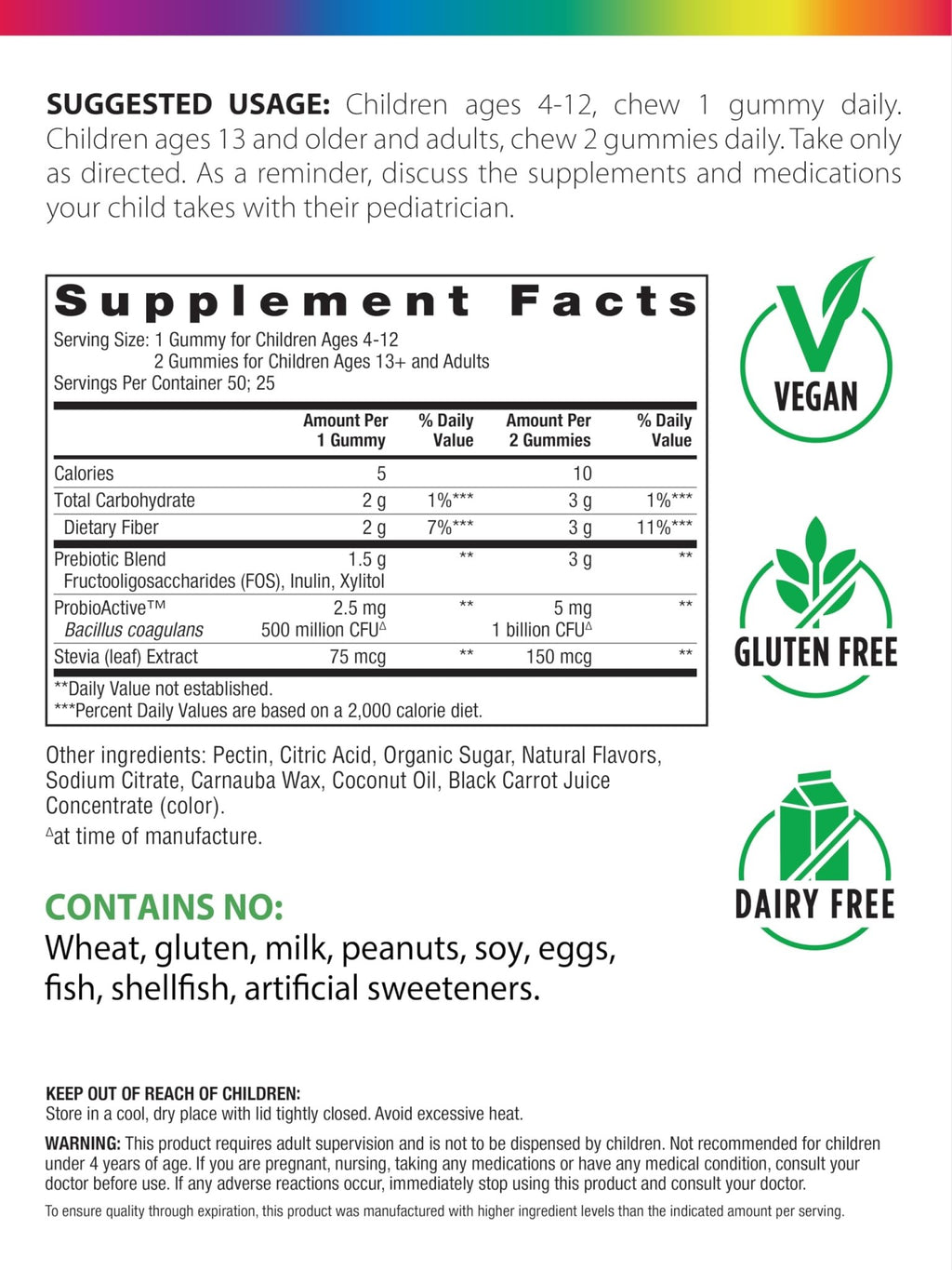 Rainbow Light Probiotic Gummies | 50 Count | Advanced Synbiotic with Prebiotic | for Men, Women & Children | Supports Digestive & Immune Health - FENGGESTORE20