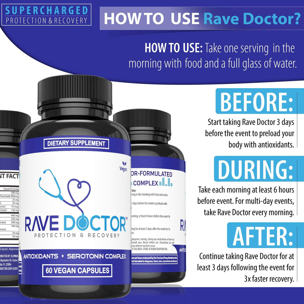 Rave Doctor 5 HTP Supplement - Essential Rave Vitamins for Festival Goers, Rave Accessories, Festival Essentials, Festival Gear, Rave Essentials, 5htp Supplement - FENGGESTORE20