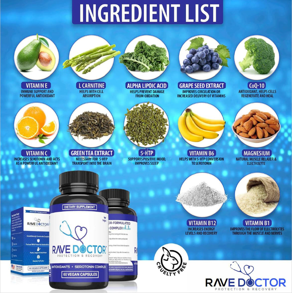Rave Doctor 5 HTP Supplement - Essential Rave Vitamins for Festival Goers, Rave Accessories, Festival Essentials, Festival Gear, Rave Essentials, 5htp Supplement - FENGGESTORE20