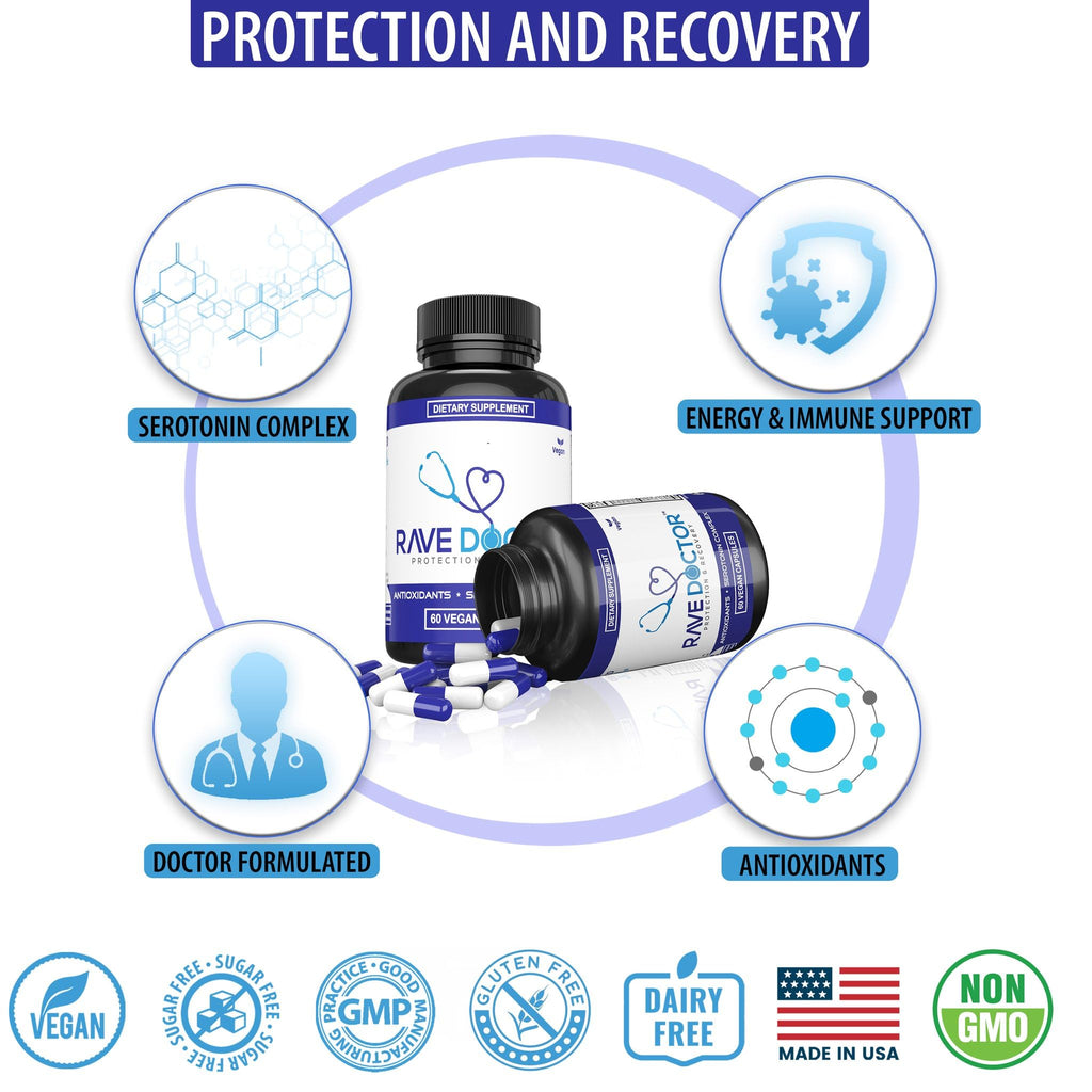 Rave Doctor 5 HTP Supplement - Essential Rave Vitamins for Festival Goers, Rave Accessories, Festival Essentials, Festival Gear, Rave Essentials, 5htp Supplement - FENGGESTORE20