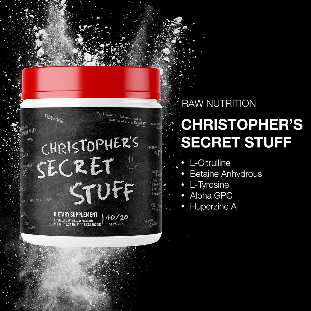 RAW Christopher's Secret Stuff Pre Workout Powder, Thavage (Tastes Like Winning) - Chris Bumstead CBUM Preworkout Supplement for Men & Women - Working Out, Hydration & Energy - 40 Servings - FENGGESTORE20