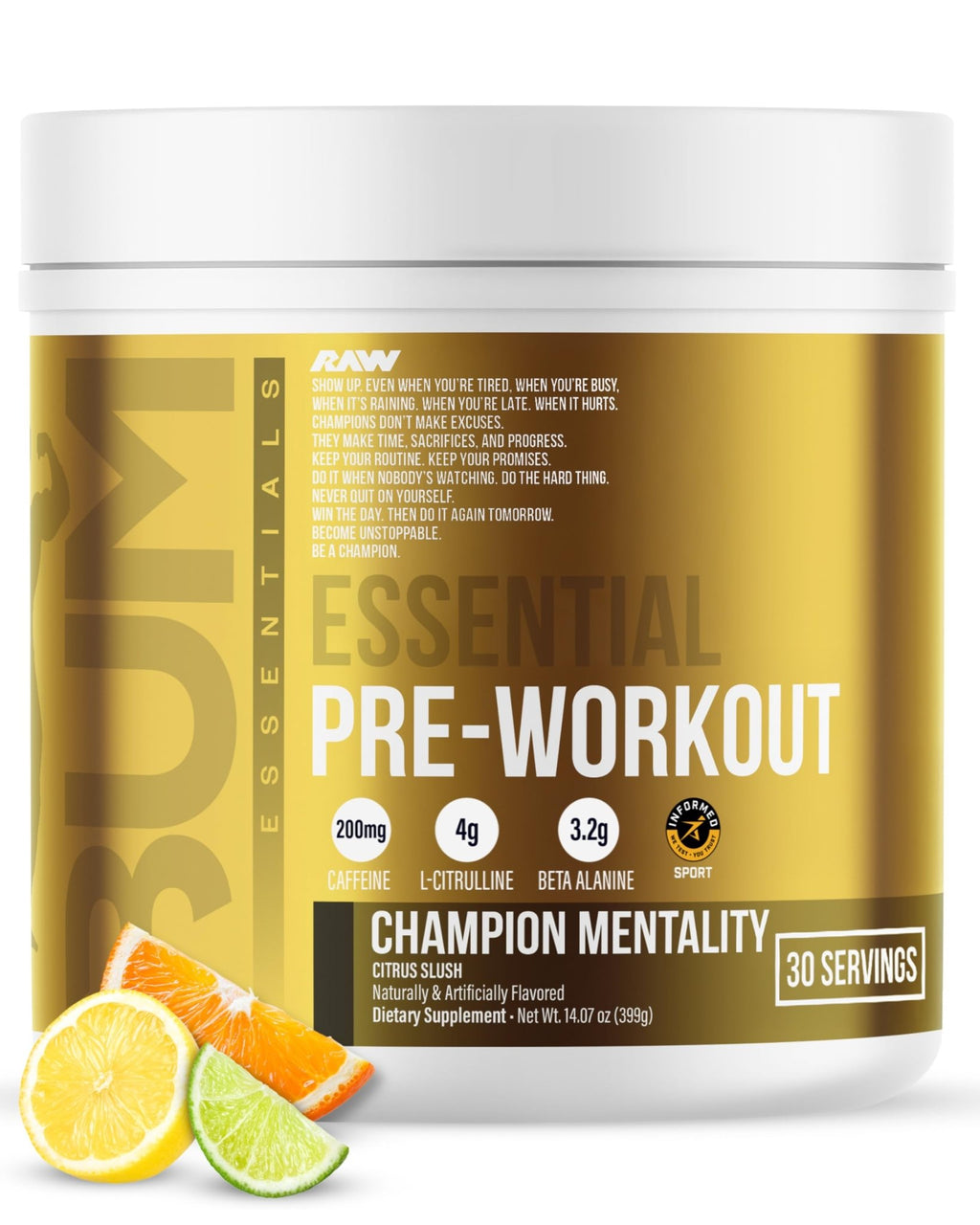 RAW Essential Pre-Workout Powder (Champion Mentality) - Chris Bumstead Sports Nutrition Supplement for Men & Women - Preworkout Energy Powder with Caffein - FENGGESTORE20