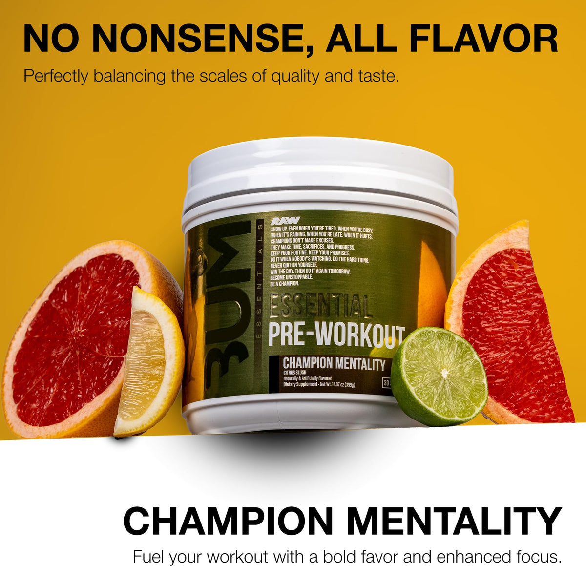 RAW Essential Pre-Workout Powder (Champion Mentality) - Chris Bumstead Sports Nutrition Supplement for Men & Women - Preworkout Energy Powder with Caffein - FENGGESTORE20