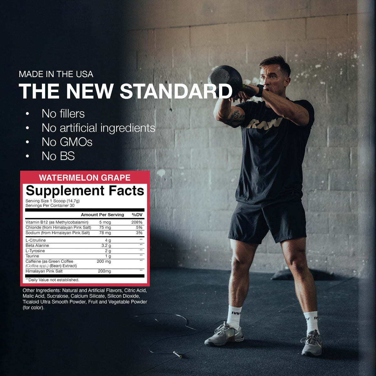 RAW Essential Pre-Workout Powder (Watermelon Grape) - Chris Bumstead Sports Nutrition Supplement for Men & Women - Preworkout Energy Powder with Caffeine, L-Citrulline, - FENGGESTORE20