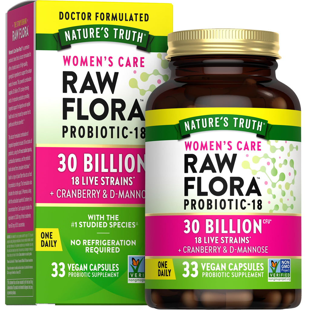 Raw Flora Probiotics for Women | 30 Billion CFU | 33 Capsules | with Cranberry and D-Mannose | Vegan, Non-GMO & Gluten Free Supplement - FENGGESTORE20