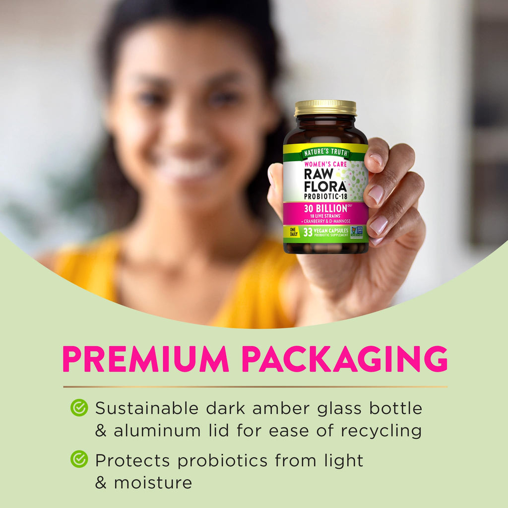 Raw Flora Probiotics for Women | 30 Billion CFU | 33 Capsules | with Cranberry and D-Mannose | Vegan, Non-GMO & Gluten Free Supplement - FENGGESTORE20