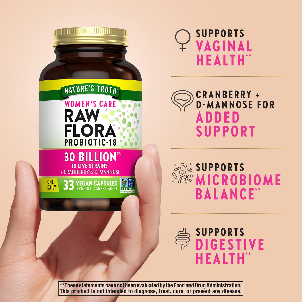 Raw Flora Probiotics for Women | 30 Billion CFU | 33 Capsules | with Cranberry and D-Mannose | Vegan, Non-GMO & Gluten Free Supplement - FENGGESTORE20