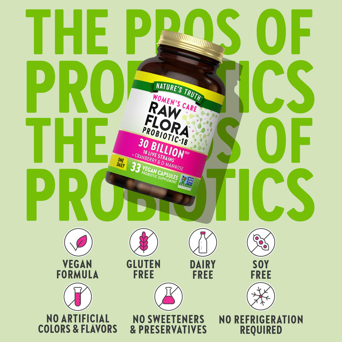 Raw Flora Probiotics for Women | 30 Billion CFU | 33 Capsules | with Cranberry and D-Mannose | Vegan, Non-GMO & Gluten Free Supplement - FENGGESTORE20