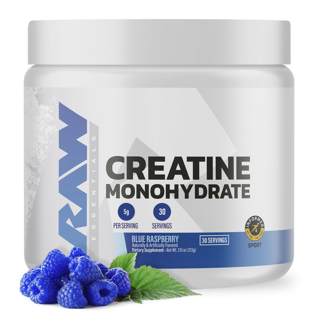RAW Nutrition Creatine Monohydrate Powder, Blue Raspberry (30 Servings) - Micronized Creatine Monohydrate Supplement for Workout Performance, Build Muscle & Strength - FENGGESTORE20
