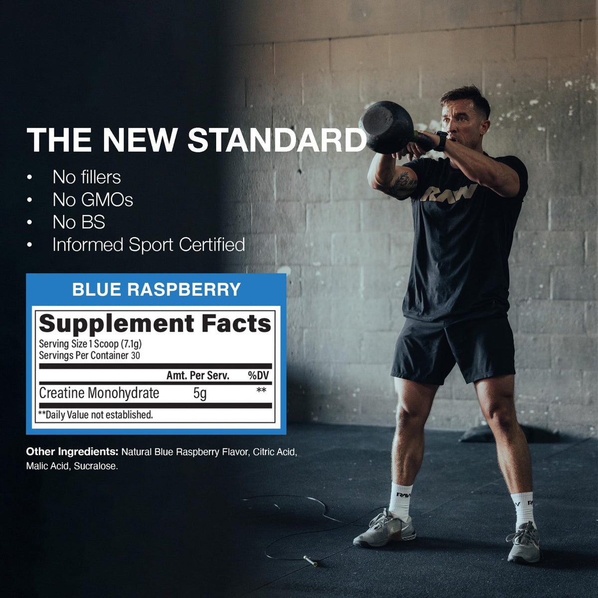 RAW Nutrition Creatine Monohydrate Powder, Blue Raspberry (30 Servings) - Micronized Creatine Monohydrate Supplement for Workout Performance, Build Muscle & Strength - FENGGESTORE20