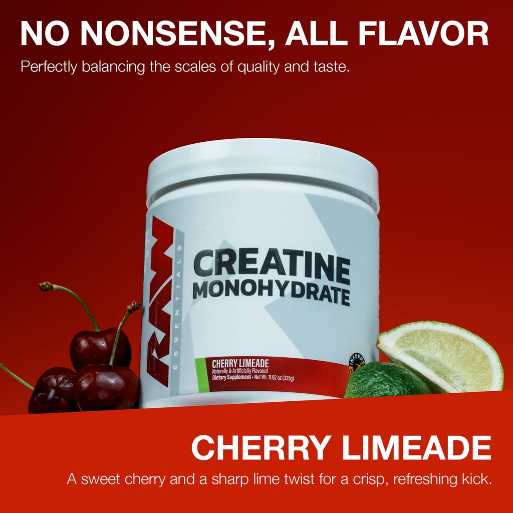 RAW Nutrition Creatine Monohydrate Powder, Cherry Limeade (30 Servings) - Micronized Creatine Monohydrate Supplement for Workout Performance, Build Muscle & Strength - FENGGESTORE20