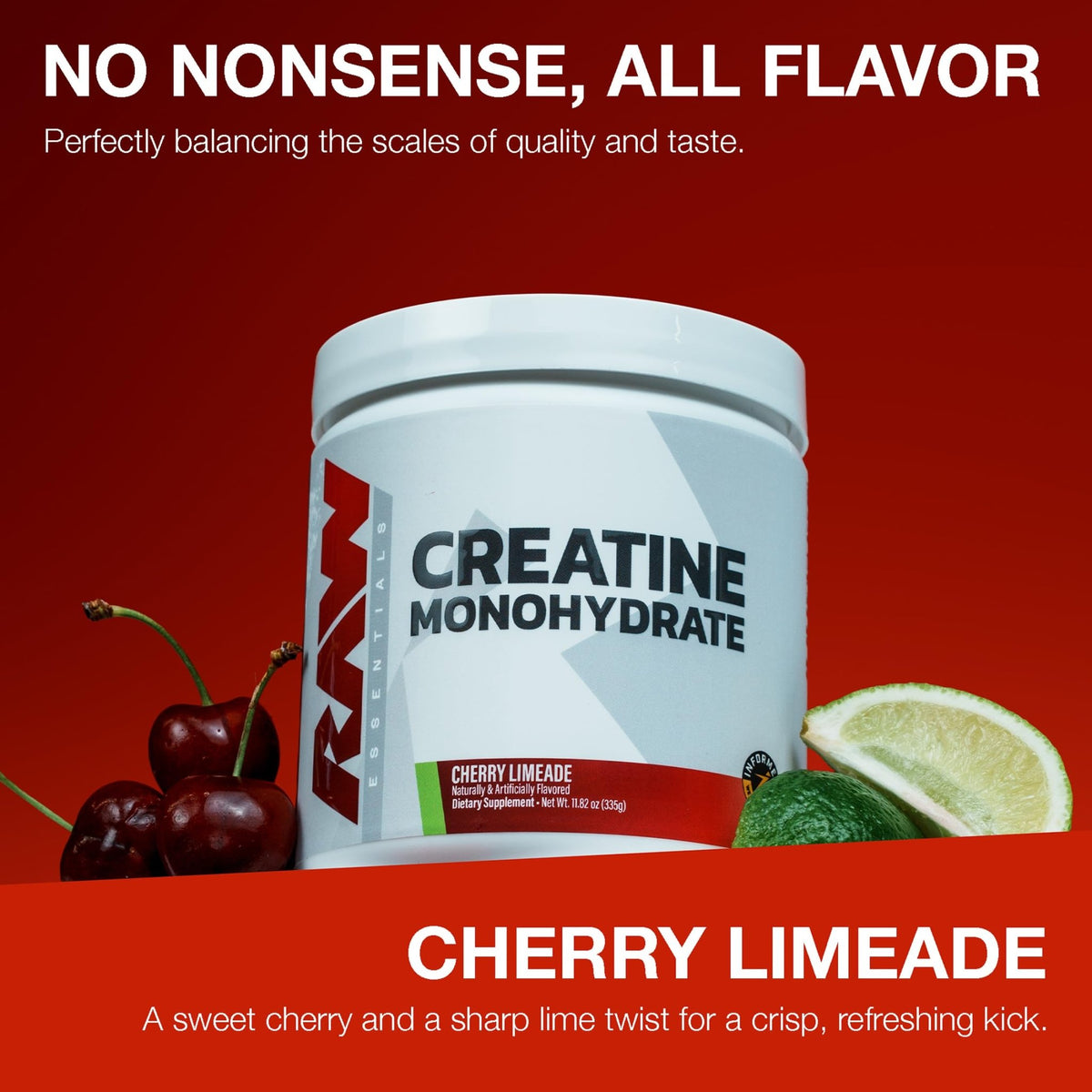RAW Nutrition Creatine Monohydrate Powder, Cherry Limeade (30 Servings) - Micronized Creatine Monohydrate Supplement for Workout Performance, Build Muscle & Strength - FENGGESTORE20