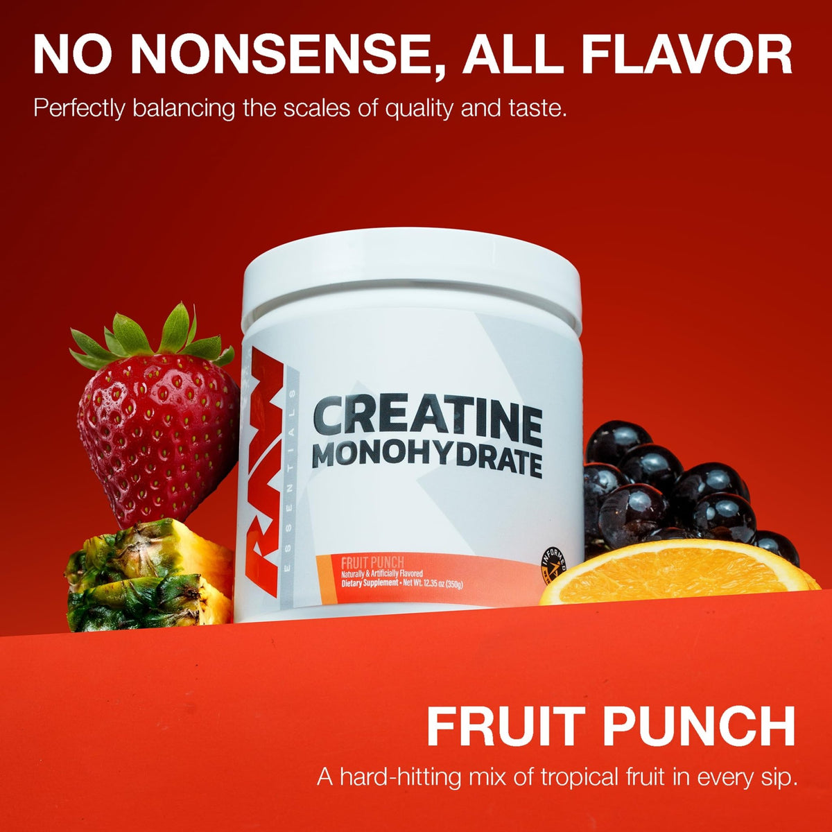 RAW Nutrition Creatine Monohydrate Powder, Fruit Punch (30 Servings) - Micronized Creatine Monohydrate Supplement for Workout Performance, Build Muscle & Strength - FENGGESTORE20