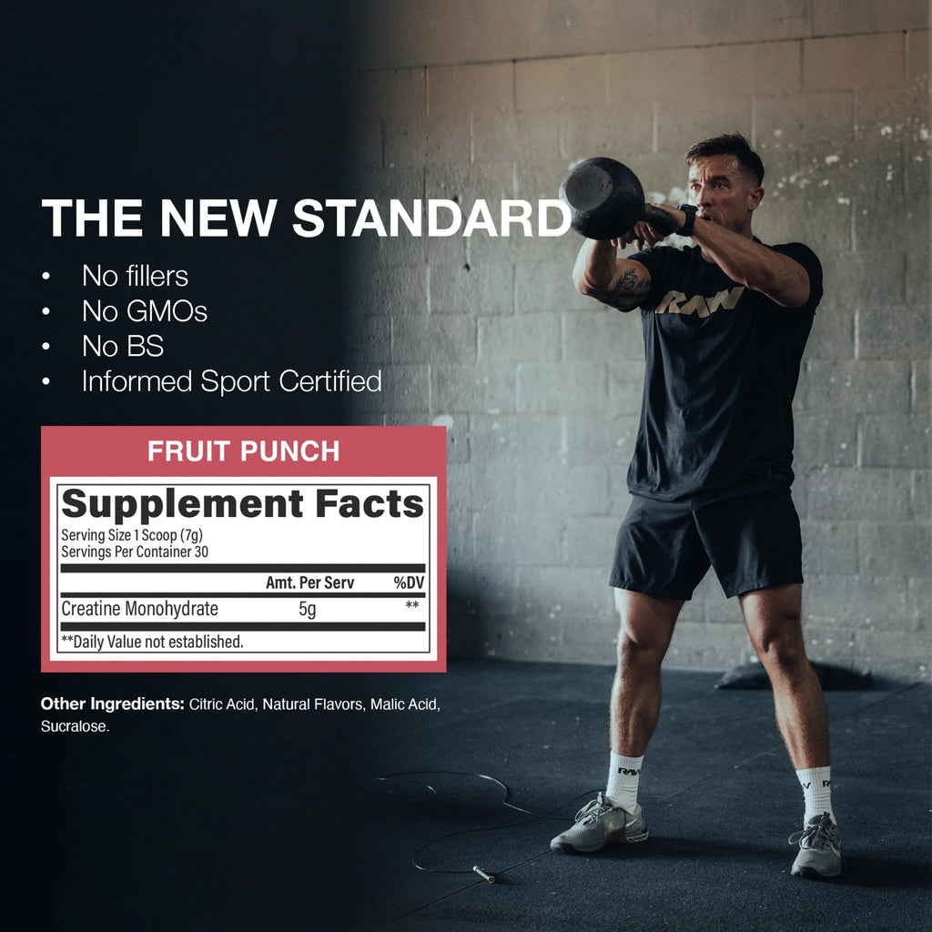 RAW Nutrition Creatine Monohydrate Powder, Fruit Punch (30 Servings) - Micronized Creatine Monohydrate Supplement for Workout Performance, Build Muscle & Strength - FENGGESTORE20