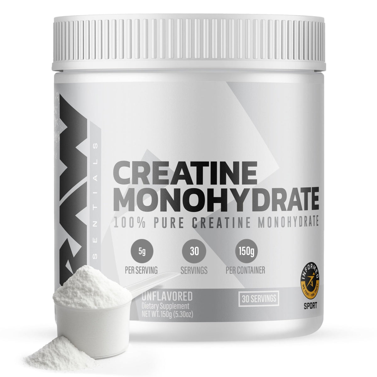 RAW Nutrition Creatine Monohydrate Powder, Unflavored (30 Servings) - Micronized Creatine Monohydrate Supplement for Workout Performance, Build Muscle & Strength - FENGGESTORE20