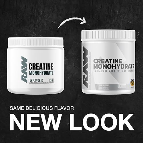 RAW Nutrition Creatine Monohydrate Powder, Unflavored (30 Servings) - Micronized Creatine Monohydrate Supplement for Workout Performance, Build Muscle & Strength - FENGGESTORE20