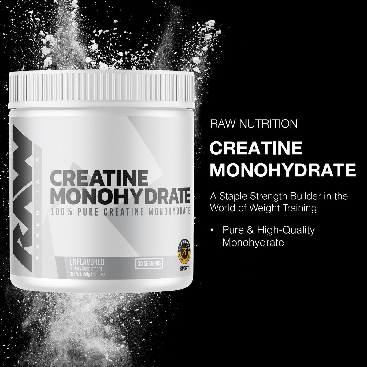 RAW Nutrition Creatine Monohydrate Powder, Unflavored (30 Servings) - Micronized Creatine Monohydrate Supplement for Workout Performance, Build Muscle & Strength - FENGGESTORE20