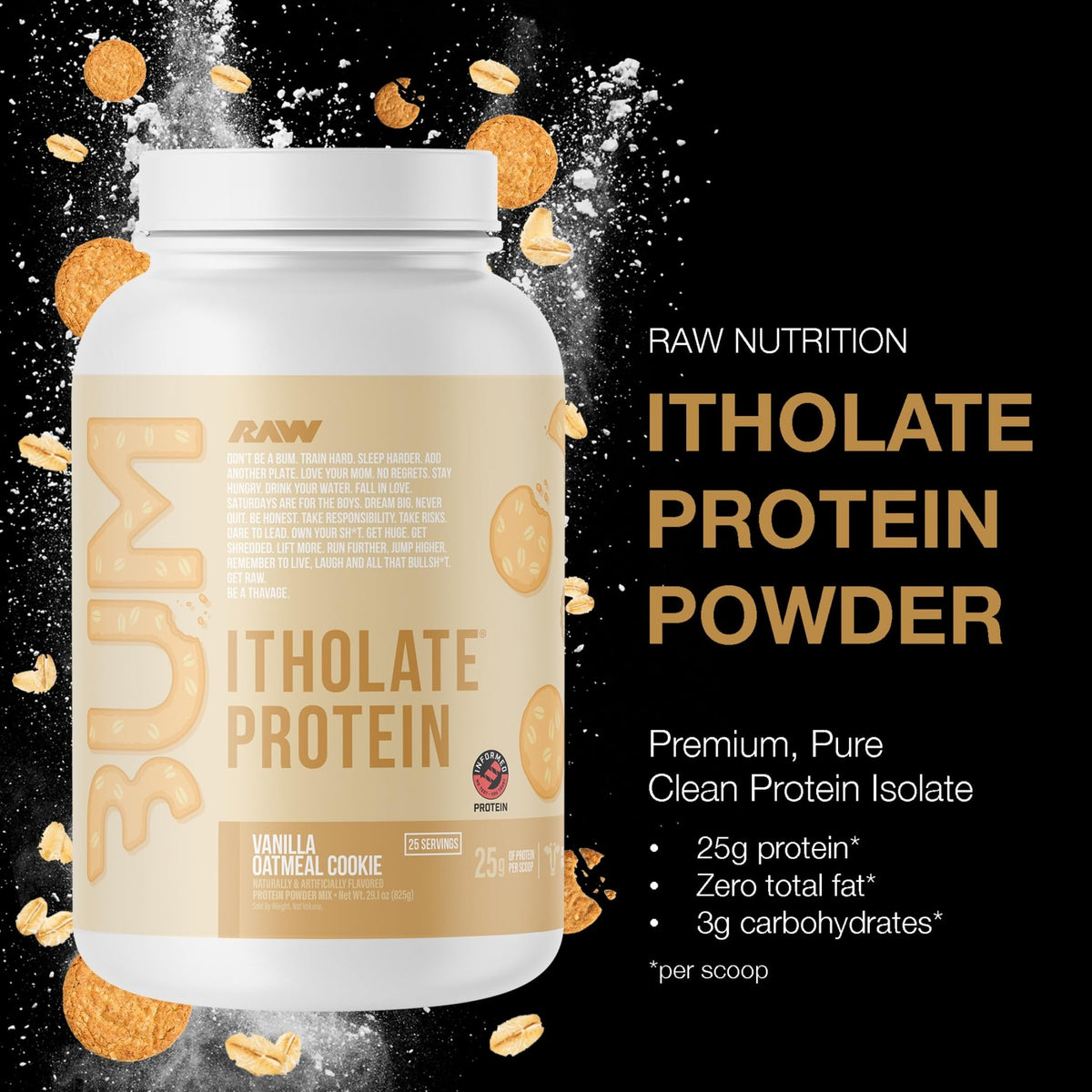 RAW Whey Isolate Protein Powder, Vanilla Oatmeal Cookie (CBUM Itholate Protein) - 100% Grass-Fed Sports Nutrition for Muscle Growth & Recovery - Low-Fat, Low Carb - FENGGESTORE20