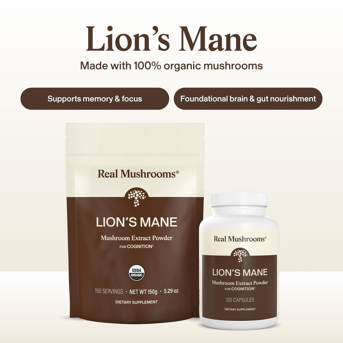 Real Mushrooms Lions Mane Mushroom Cognition (120 Capsules) Lions Mane Mushroom Powder Extract Capsules - FENGGESTORE20