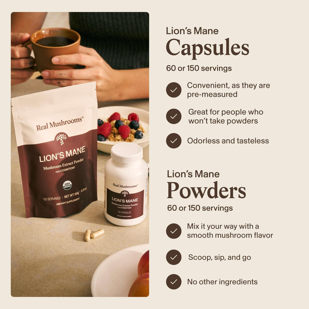 Real Mushrooms Lions Mane Mushroom Cognition (120 Capsules) Lions Mane Mushroom Powder Extract Capsules - FENGGESTORE20