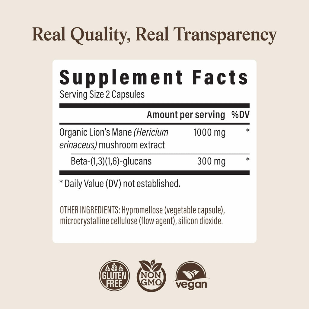 Real Mushrooms Lions Mane Mushroom Cognition (120 Capsules) Lions Mane Mushroom Powder Extract Capsules - FENGGESTORE20