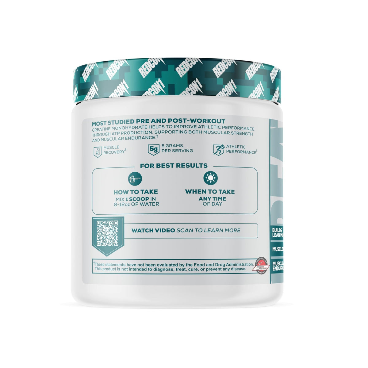 REDCON1 Creatine Monohydrate - Keto Friendly + Vegan Pre & Post Workout Supplement - Creatine Powder to Support Recovery & Athletic Performance (60 Servings) - FENGGESTORE20