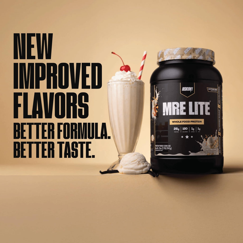 REDCON1 MRE LITE Whole Food Protein Powder, Vanilla Milkshake - Lactose Free & Sugar Free Meal Replacement with Animal Protein Blends - Easy to Digest Formula - Only 1g Carb per Serving (30 Servings) - FENGGESTORE20